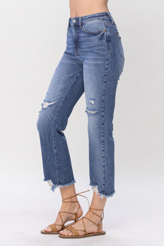 High Waist Destroyed Cropped Straight