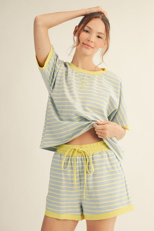 Stripe Casual Top & Shorts Sets