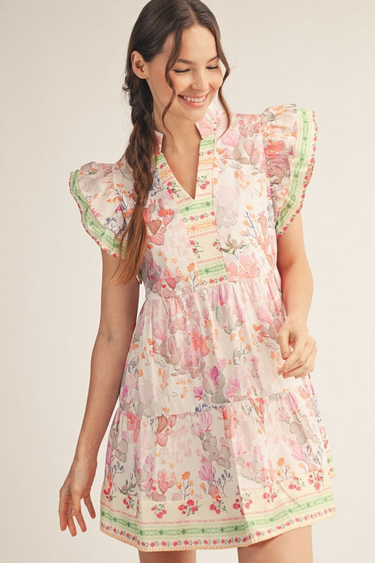 Ruffled Sleeves Floral Babydoll Dress