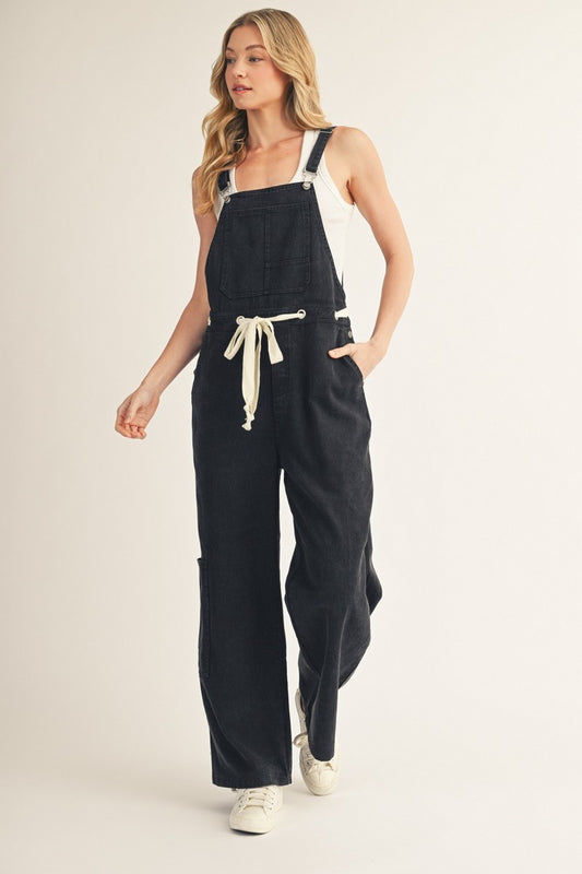 Washed Fabric Wide Leg Casual Overalls