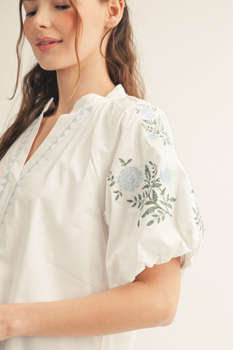 Embroidery Detail Woven Solid Top