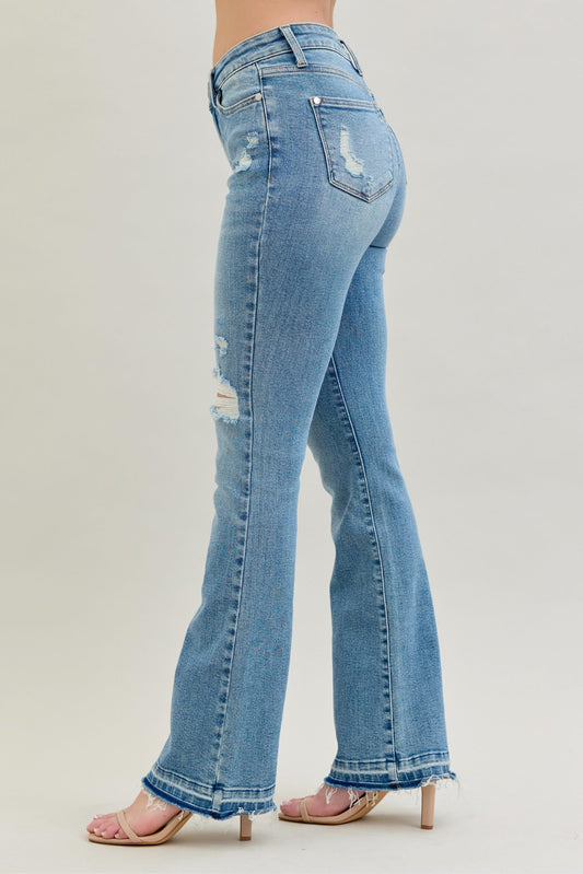 Midrise Destroy & Release Hem Bootcut Jeans