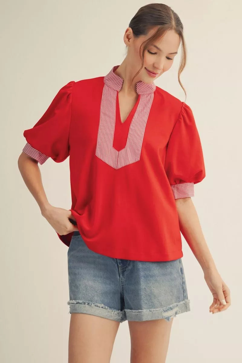 Stripe Contrast Accent Solid Top