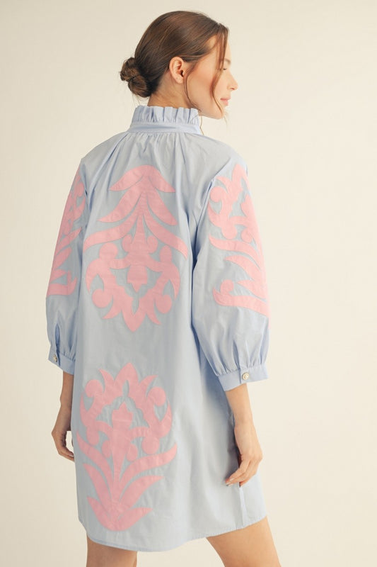 Baroque Floral Applique Shift Dress