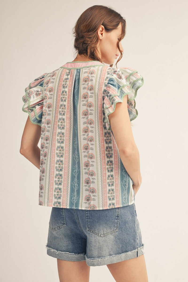 Ruffled Sleeves Boho Floral Top