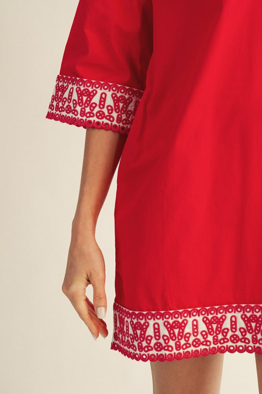 Embroidery Detail Solid Shift Dress