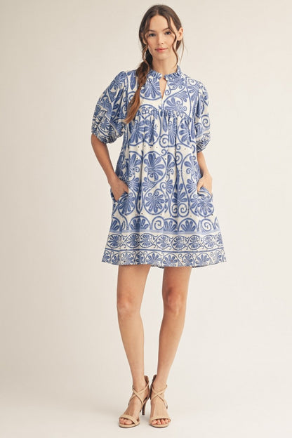 Boho Floral Print Eyelet Babydoll Dress