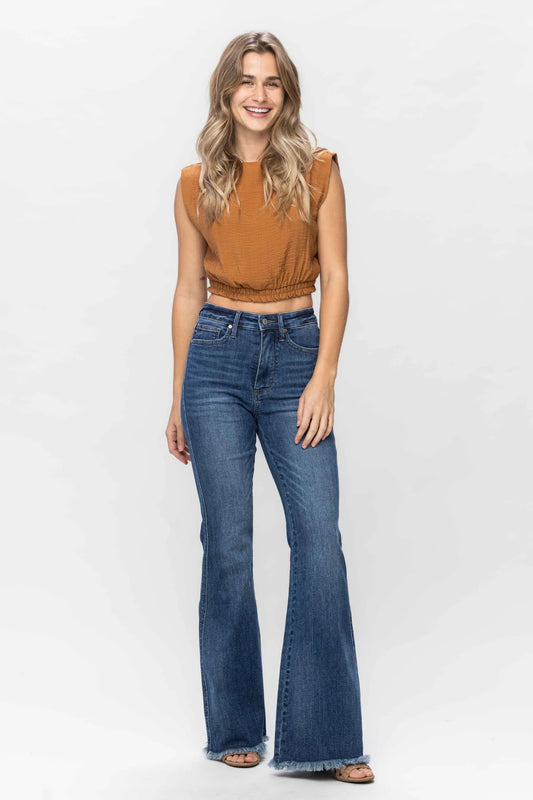 High Waist Tummy Control Fray Hem Flare