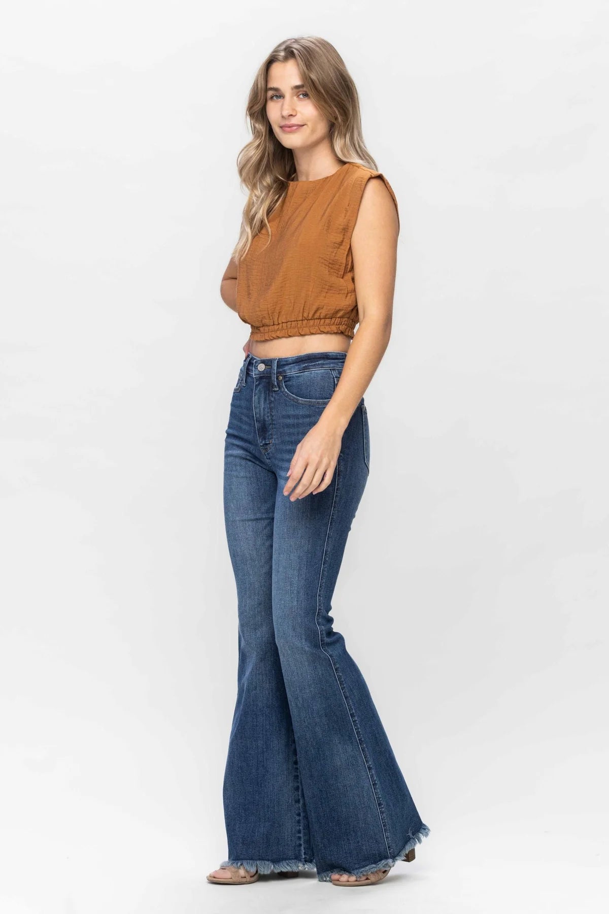 High Waist Tummy Control Fray Hem Flare