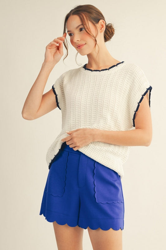 Scallop Edge Accent High Waist Shorts