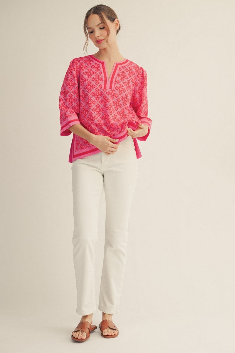 Color Contrast Detail Medallion Pattern Top