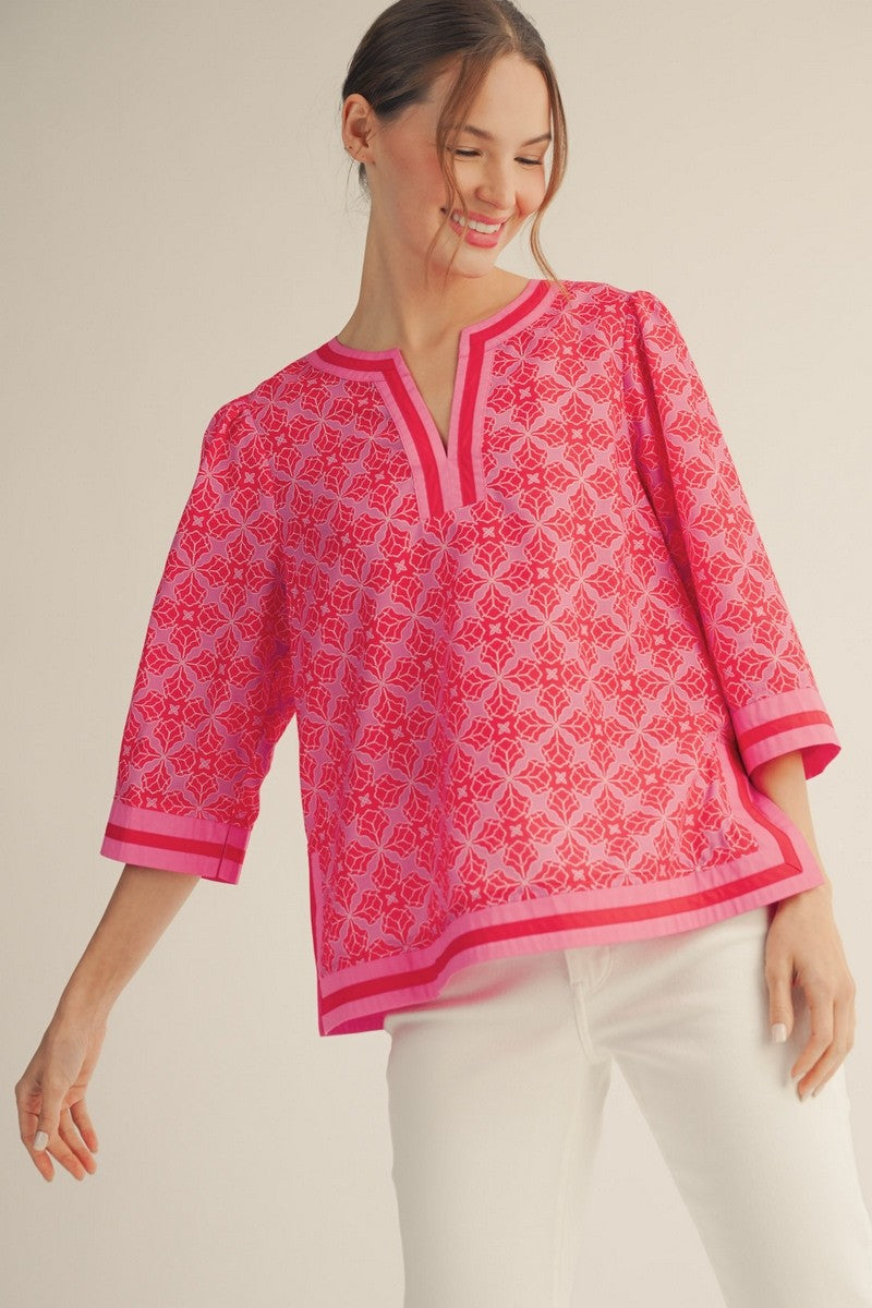 Color Contrast Detail Medallion Pattern Top