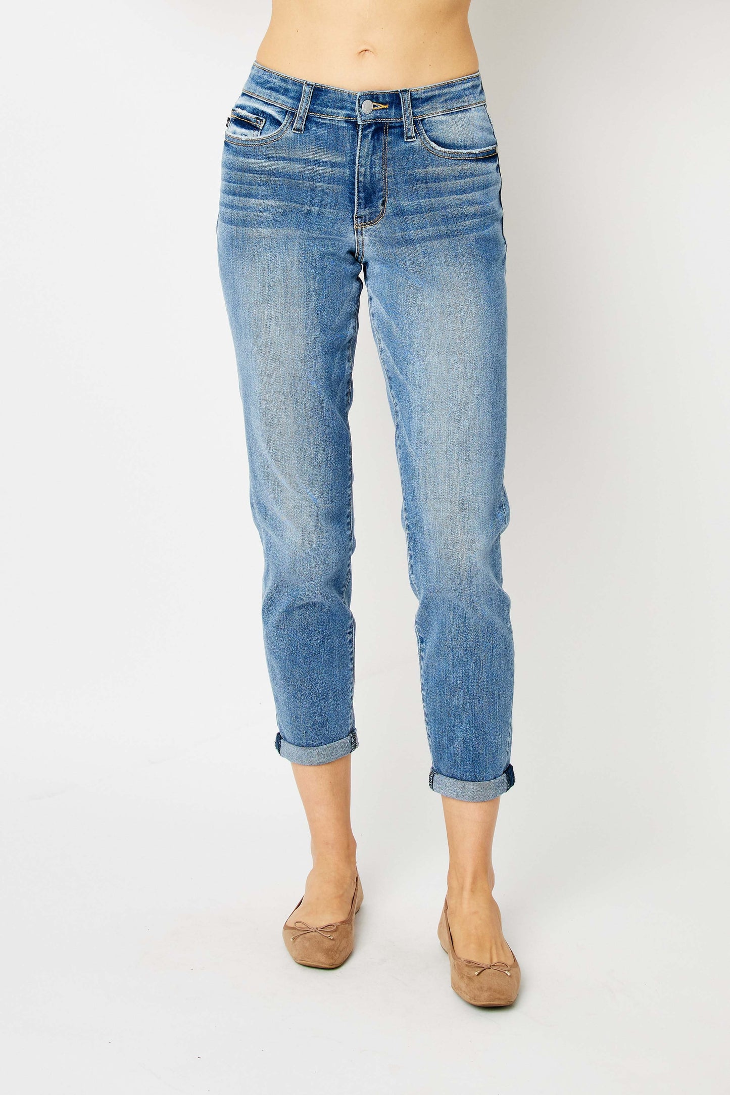 Midrise Cuffed Slim Fit Jeans