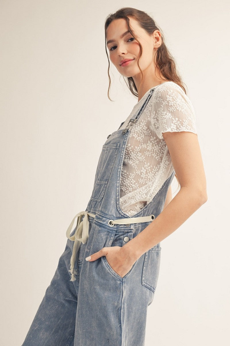 Washed Fabric Wide Leg Casual Overalls