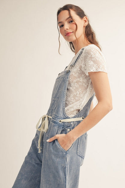 Washed Fabric Wide Leg Casual Overalls