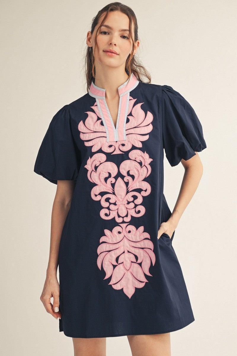 Baroque Applique Detail Shift Dress
