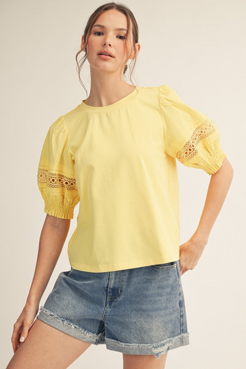 Lace Accent Puff Sleeves Lovely Top