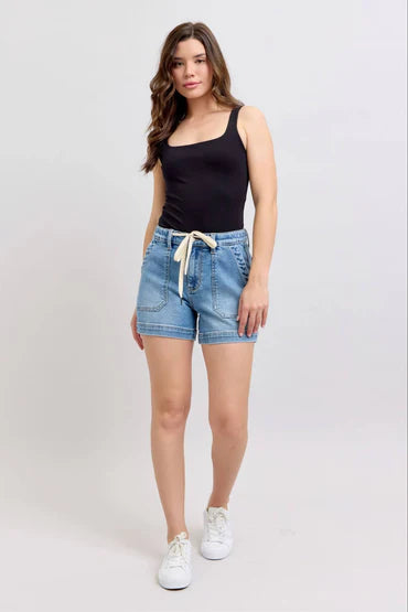 High Waist Vintage Wash Jogger Short