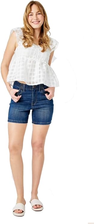 High Waist Elastic Waist Mid Length Shorts