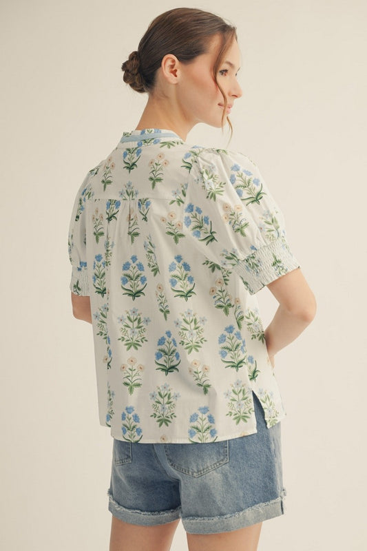 Color Contrast V-notched Neck Floral Top