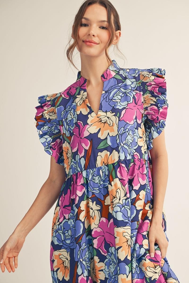 Ruffle Sleeve Floral Midi Dress