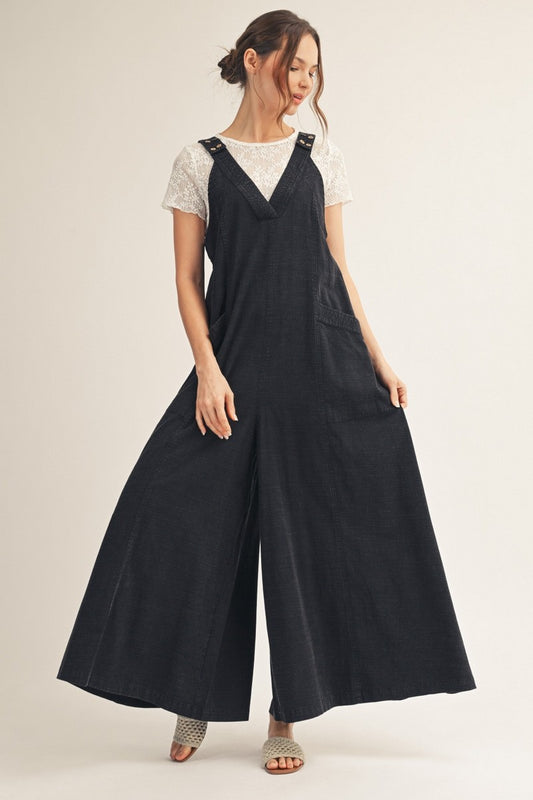 Washed Fabric Wide Leg Jumpsuit