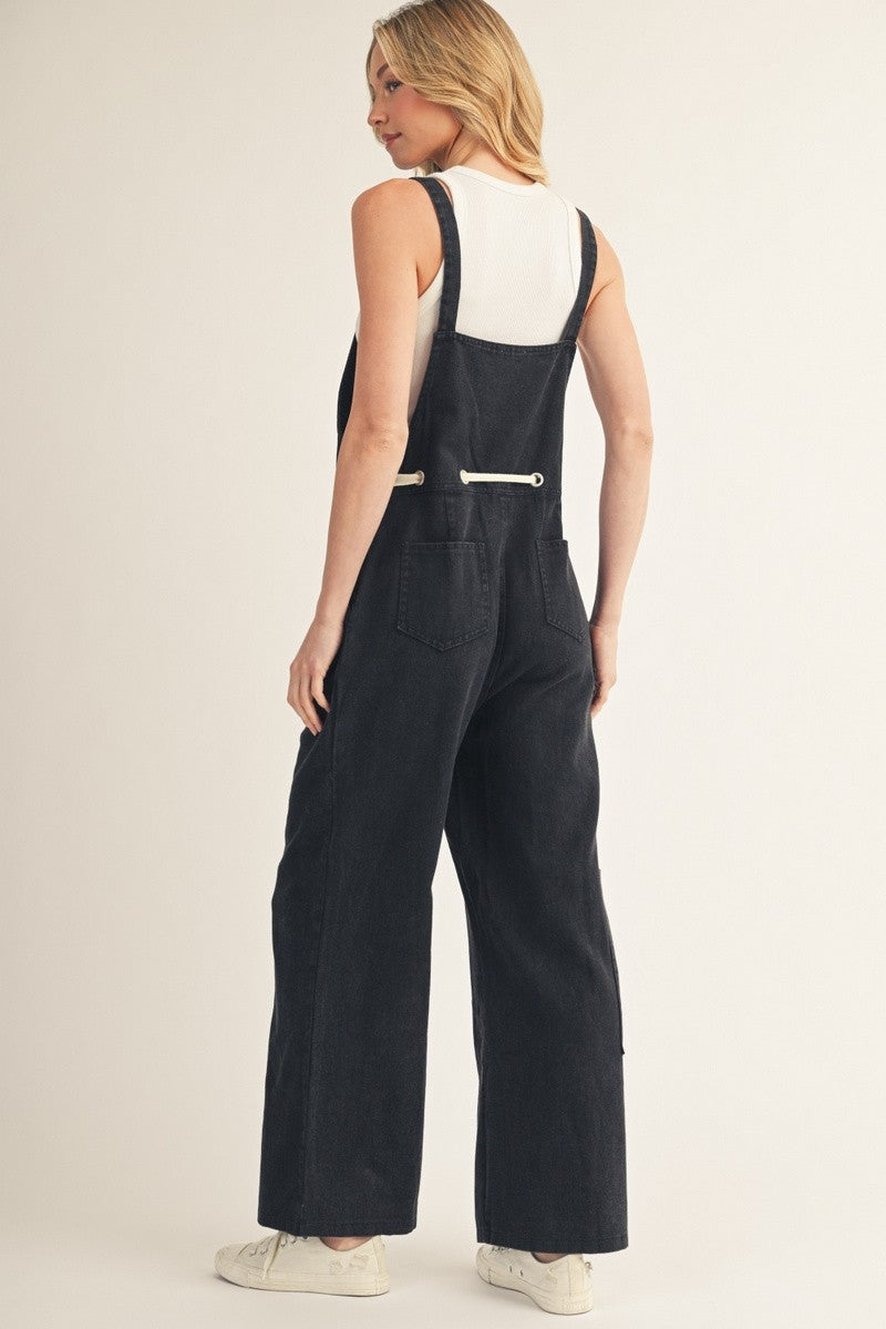 Washed Fabric Wide Leg Casual Overalls