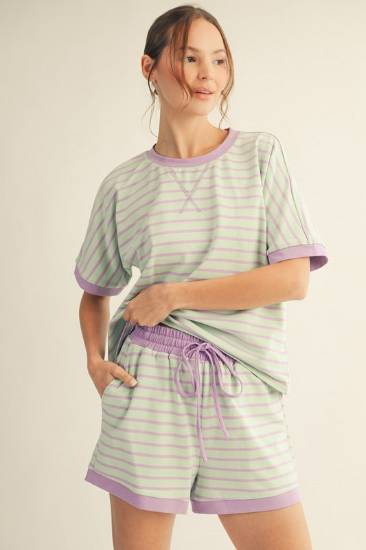 Stripe Casual Top & Shorts Sets