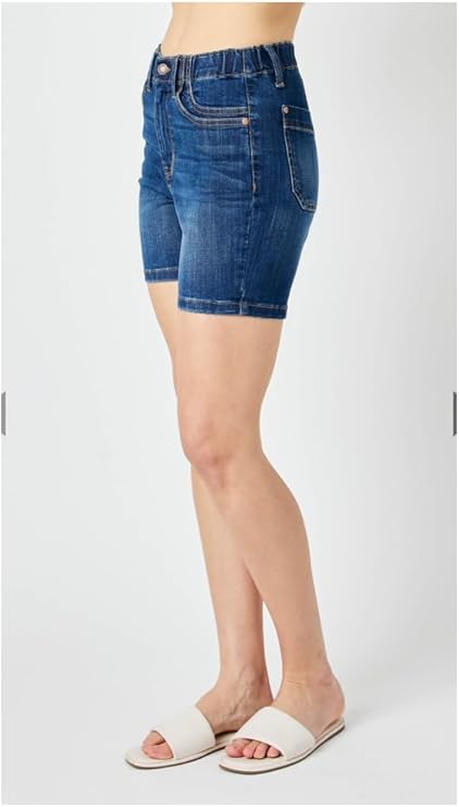 High Waist Elastic Waist Mid Length Shorts