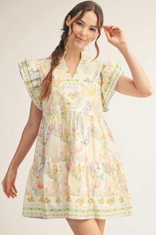 Ruffled Sleeves Floral Babydoll Dress