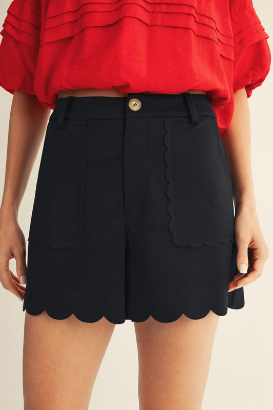 Scallop Edge Accent High Waist Shorts