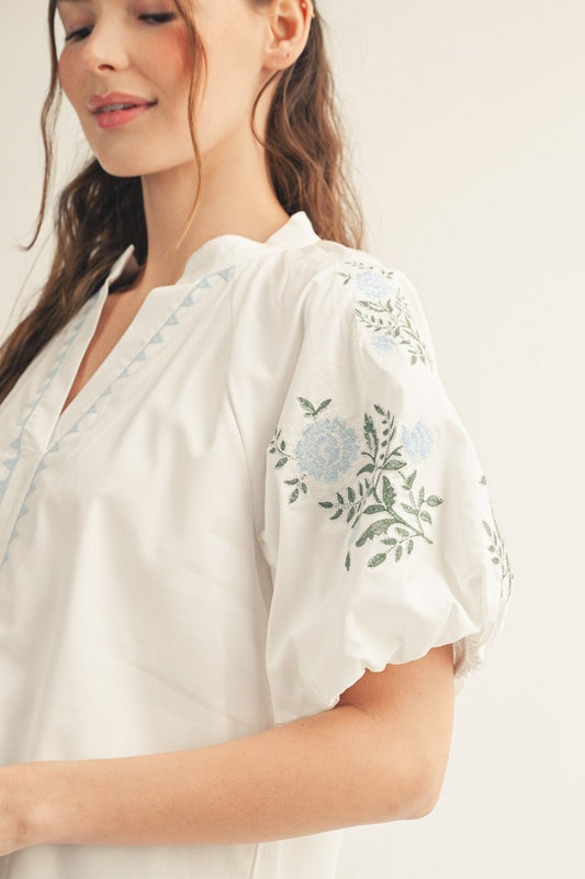 Embroidery Detail Woven Solid Top
