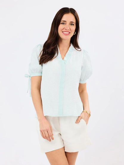 Brynn Top | Seafoam + White Seersucker