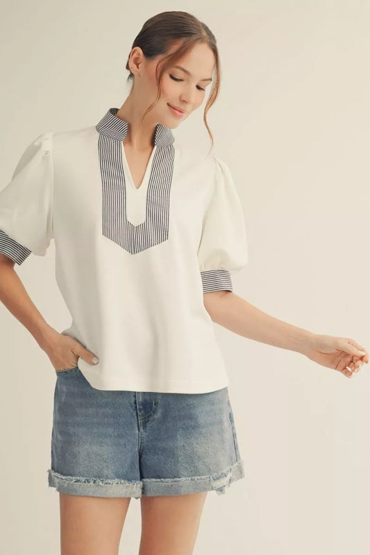 Stripe Contrast Accent Solid Top