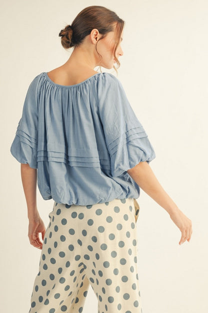Pleat Detail Wide Neck Solid Top