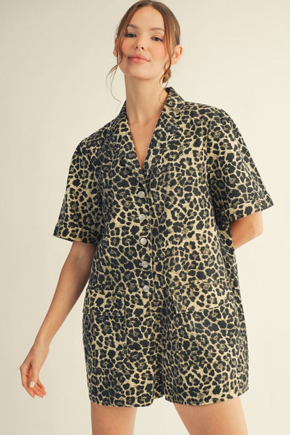 Button Down Leopard Loose Fit Romper