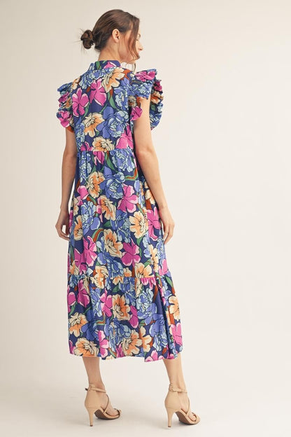 Ruffle Sleeve Floral Midi Dress