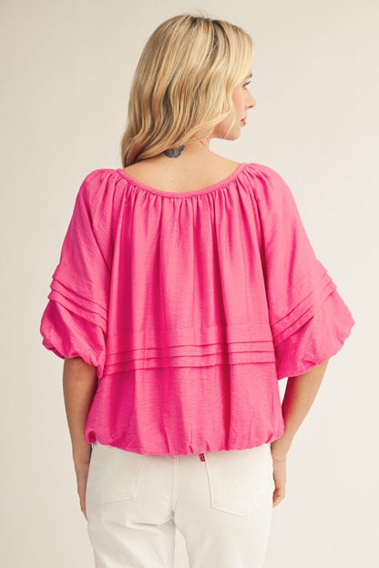 Pleat Detail Wide Neck Solid Top