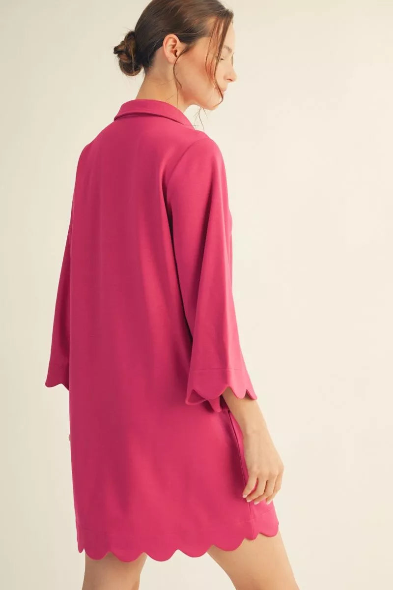 Scallop Hem Accent Solid Dress