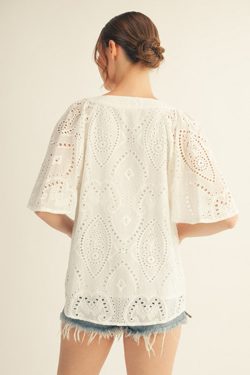 Flutter Sleeves Eyelet Lace Top