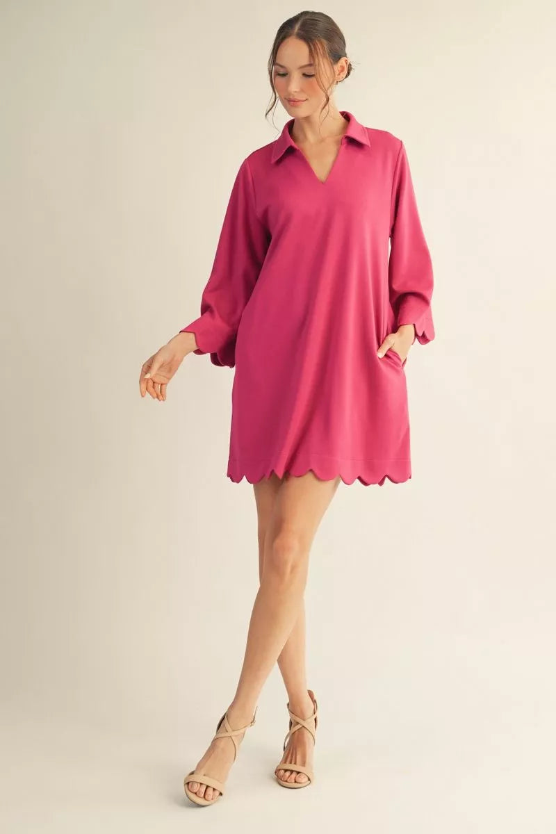 Scallop Hem Accent Solid Dress