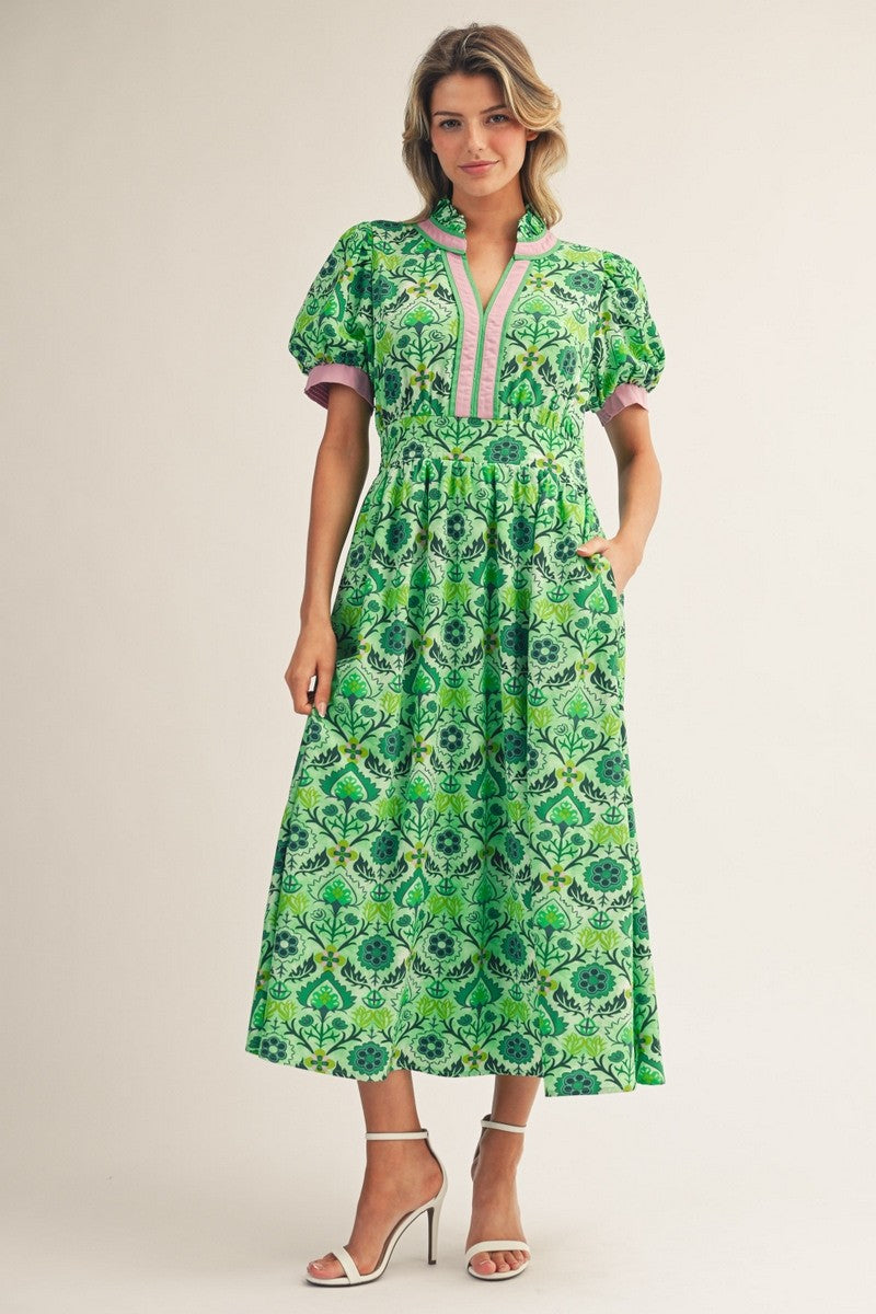 Boho Floral Print Midi Dress