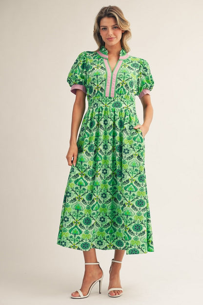 Boho Floral Print Midi Dress