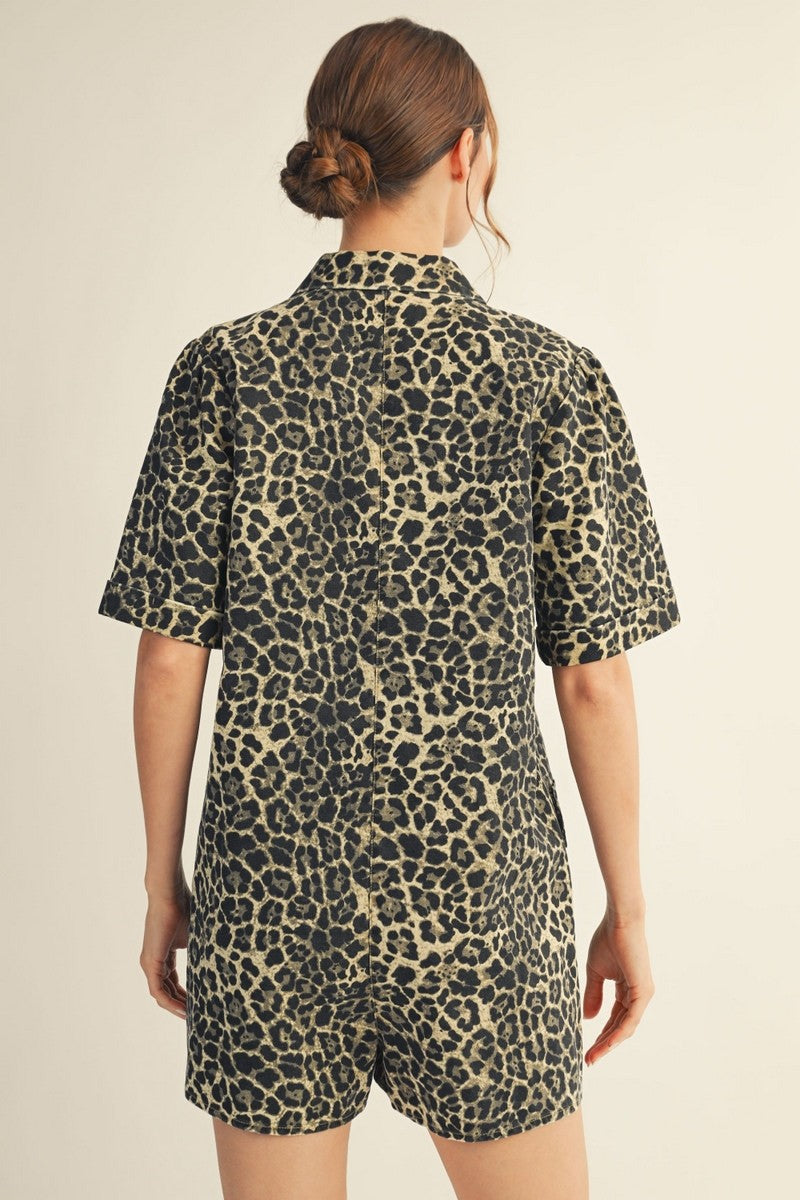 Button Down Leopard Loose Fit Romper