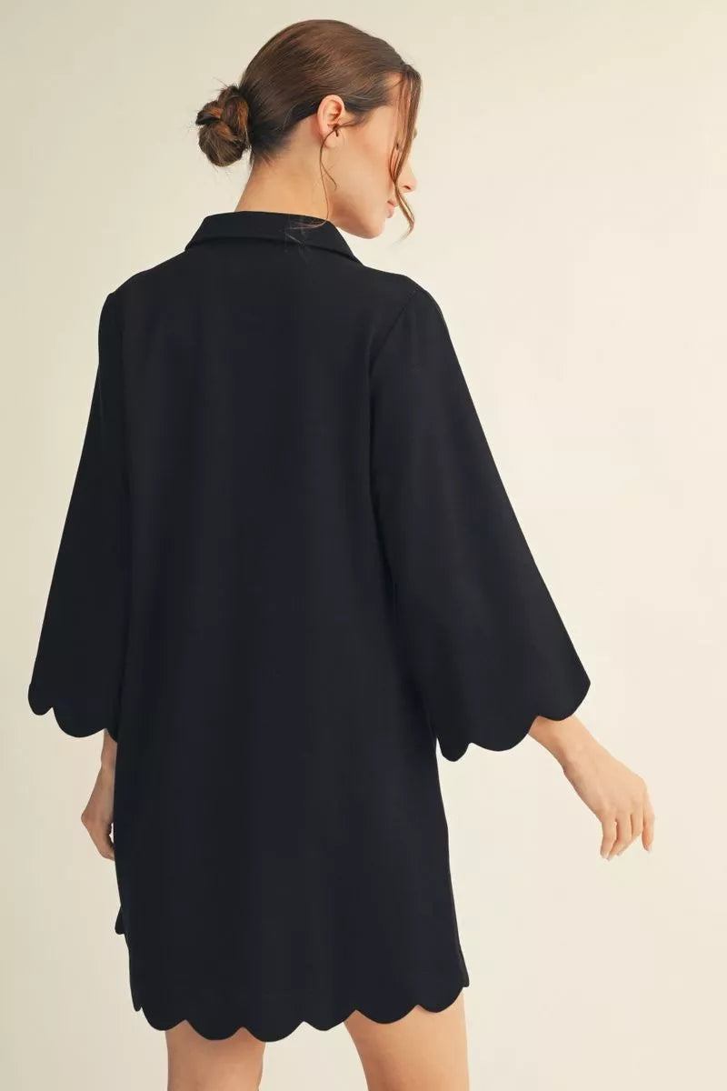 Scallop Hem Accent Solid Dress