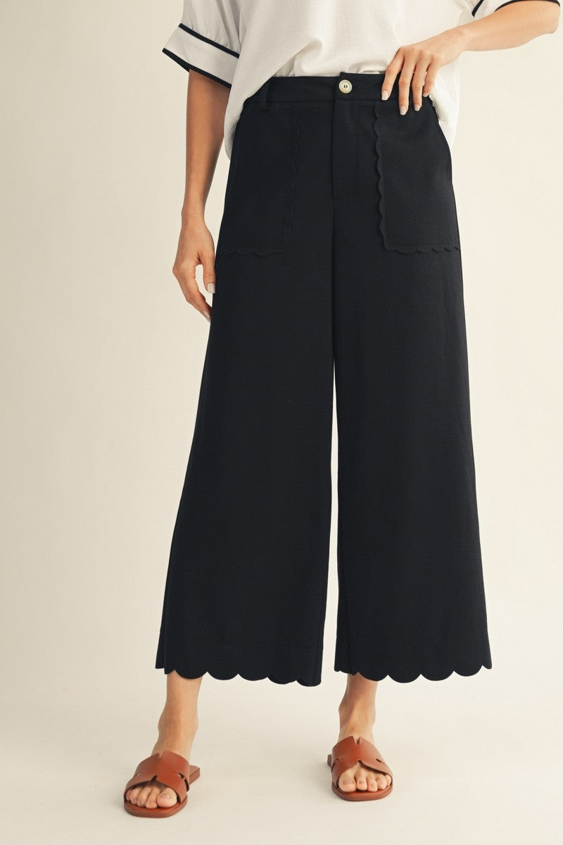Scallop Edge Detail Wide Leg Pants
