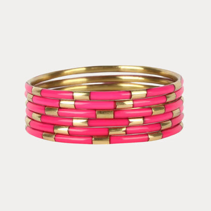 Pink Enamel Veda Bangle Bracelet (Set of 6)