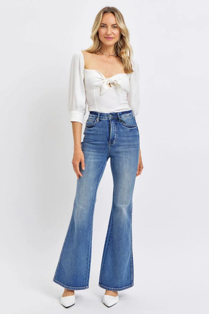 High Waist Tummy Control Contrast Wash Flare Jeans