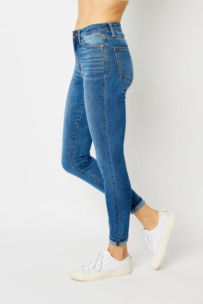 High Waist Cuffed Hem Skinny Fit Jeans