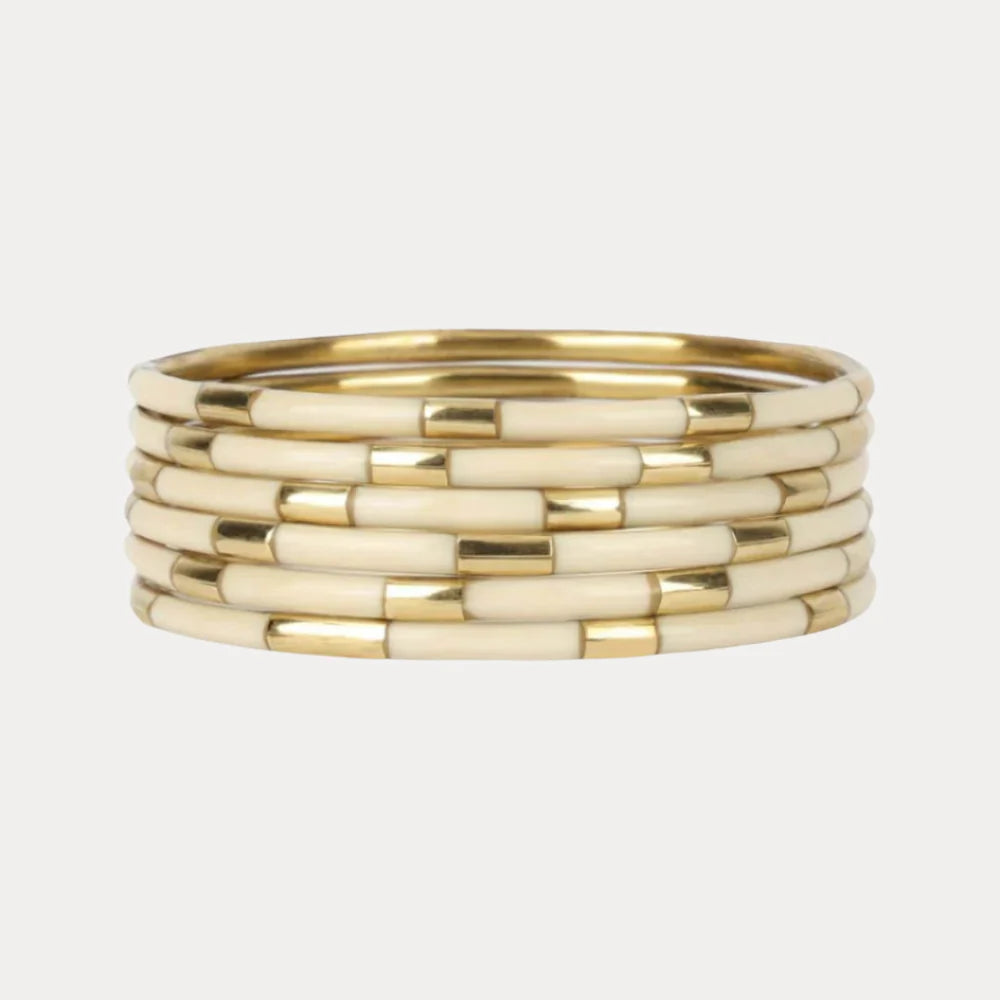 Ivory Enamel Veda Bangle (Set of 6)